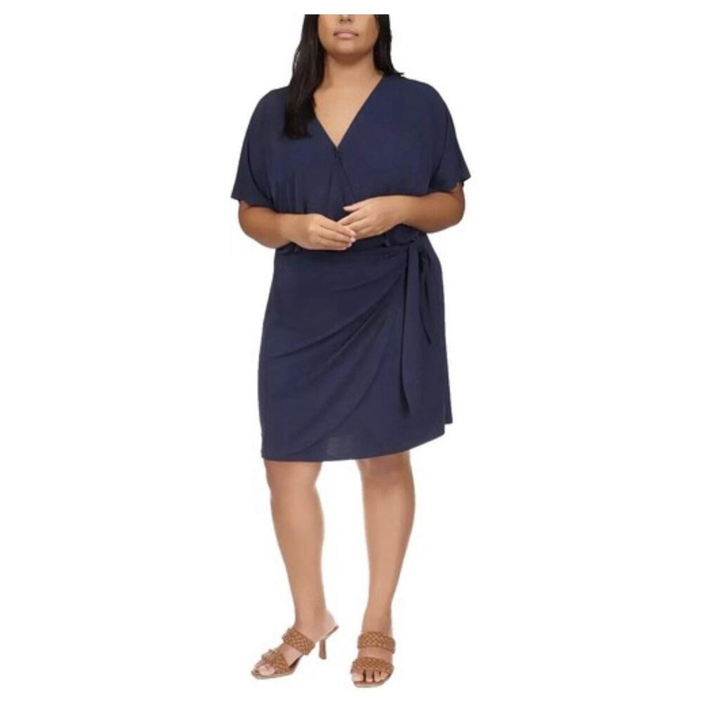 NWT Michael Kors Women's Short-Sleeve‎ Faux-Wrap Dress Black Size 0x